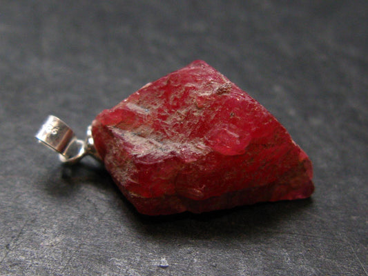 Rare Raw Rhodonite Silver Pendant From Brazil - 1.0" - 4.0 Grams