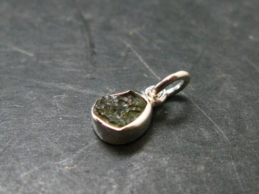 Gem Moldavite Tektite SS Pendant From Czech Republic - 0.5" - 0.57 Grams