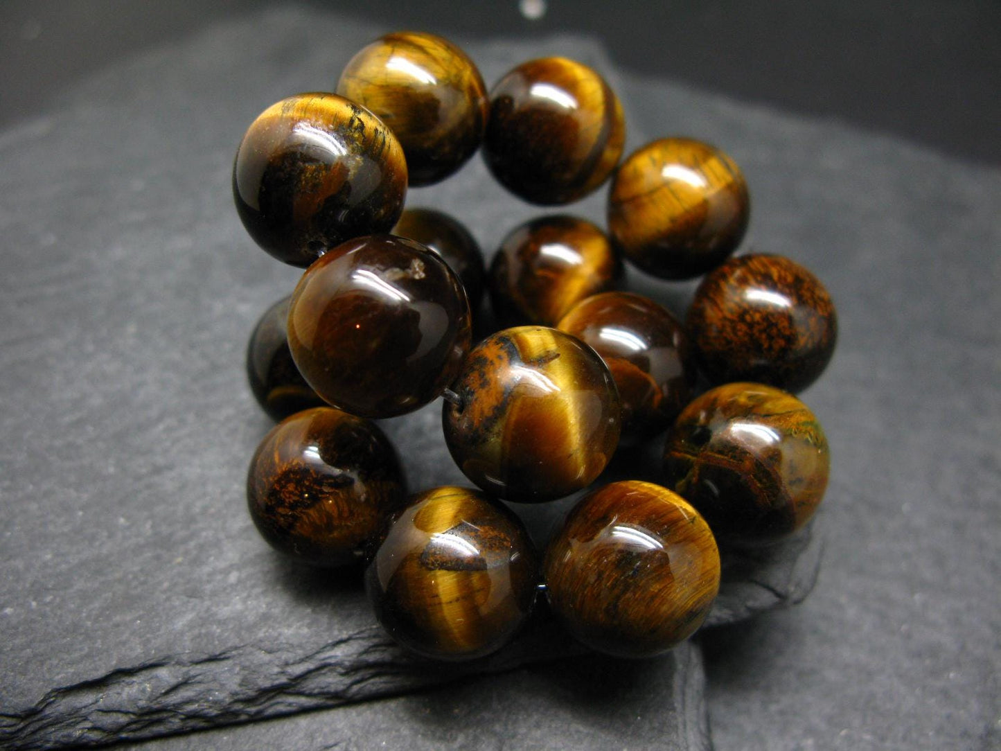 Tiger Eye Genuine Bracelet ~ 7 Inches ~ 14mm Round Beads