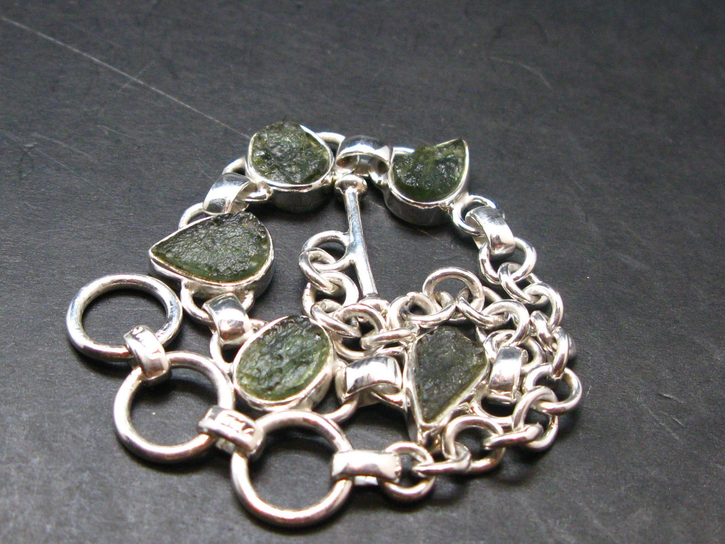 Moldavite Silver Bracelet - 8" - 14.56 Grams