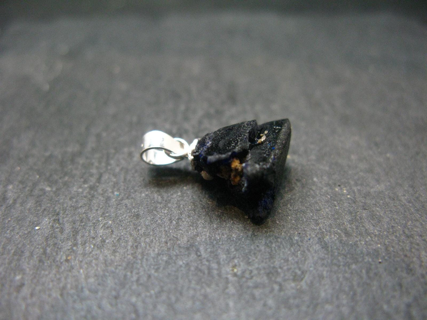 Saturated Blue Azurite Rough Crystal Sterling Silver Pendant from Mexico - 0.6" - 1.53 Grams