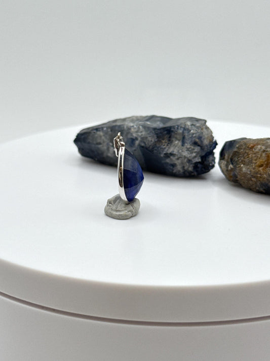 Pear Shape Sapphire Pendant | Natural Blue Sapphire Cabochon Necklace | Sterling Silver Pendant | September Birthstone Jewelry - 1.61 g