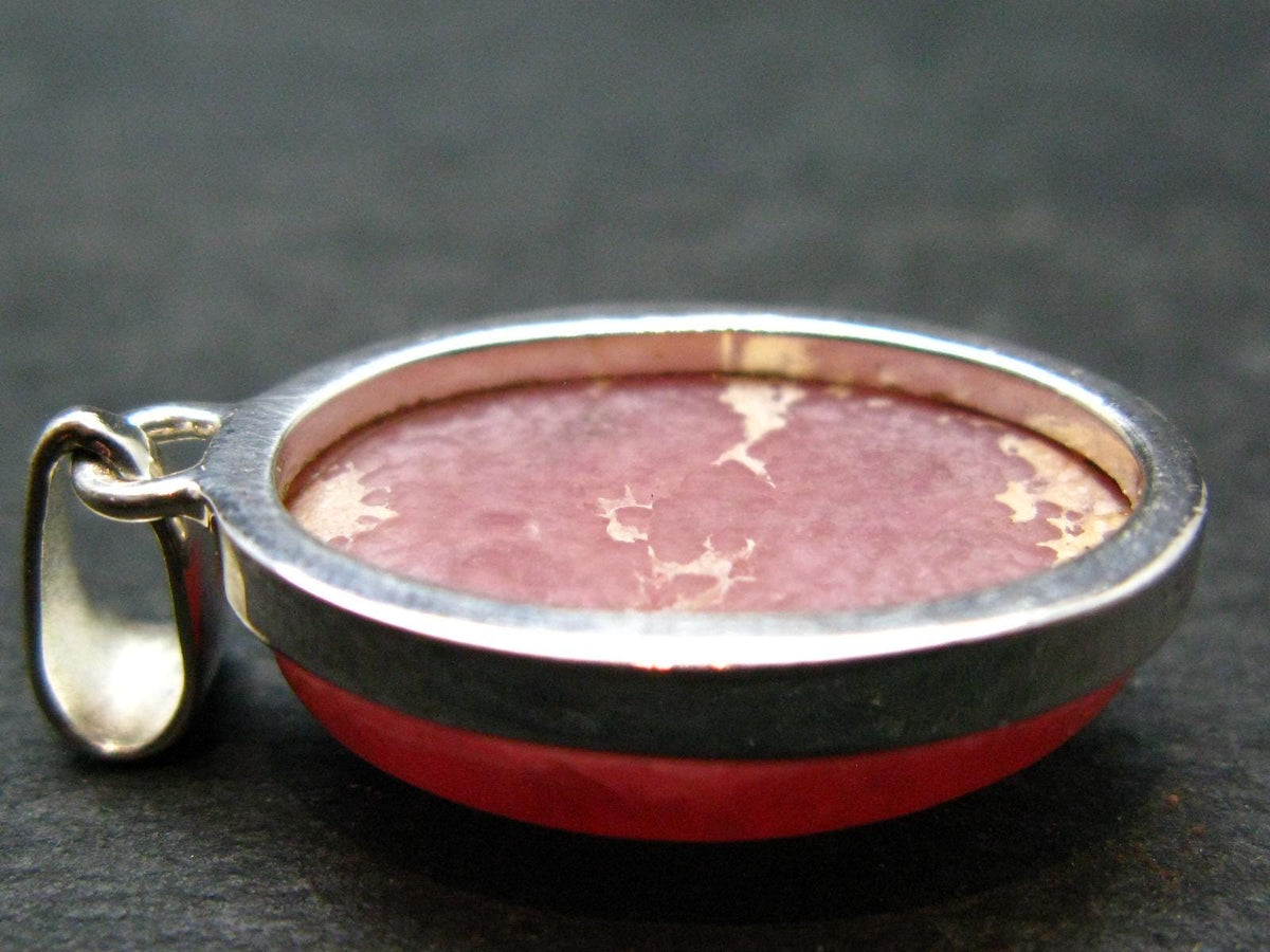 Rare Rhodochrosite Sterling Silver Pendant From Argentina - 1.4" - 8.28 Grams