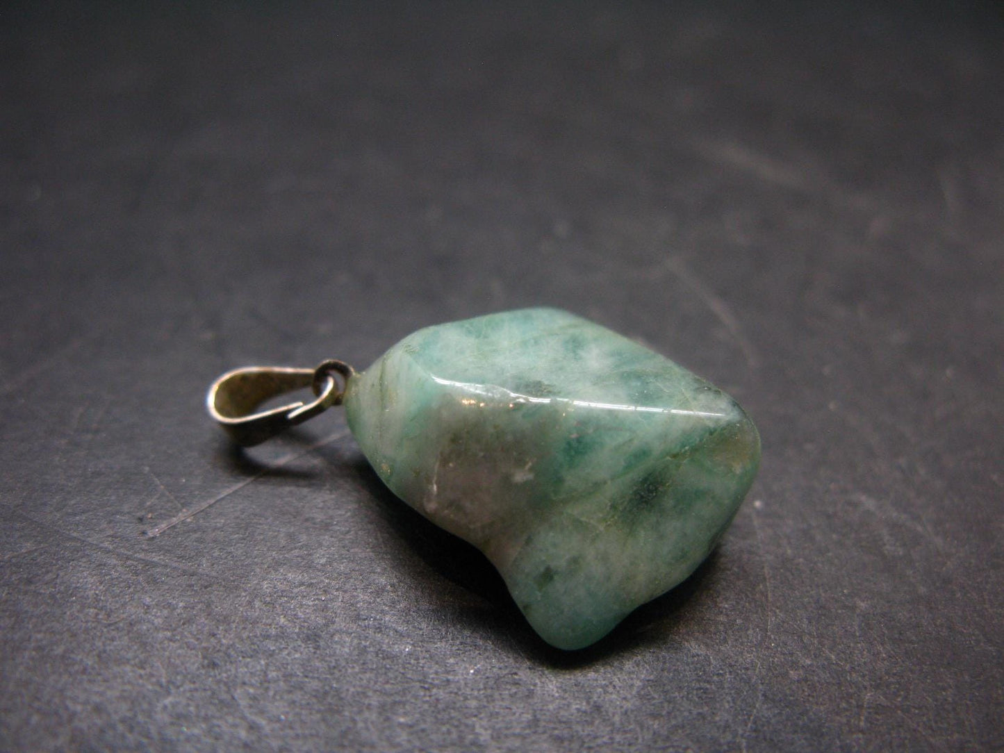 Natural Emerald Tumbled Stone Silver Pendant from Brazil - 1.2" - 4.55 Grams