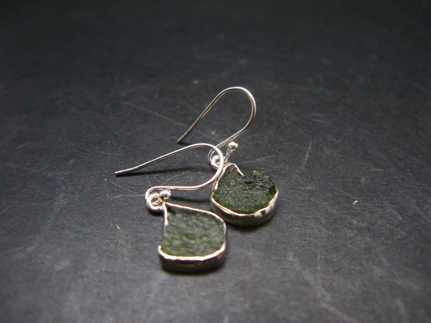 Moldavite Tektite Silver Earrings from Czech Republic - 2.7 Grams