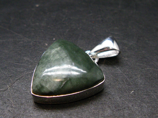 Nice Polished Seraphinite Clinochlore Stalactite Silver Plated Pendant From Russia - 1.2" - 5.08 Grams