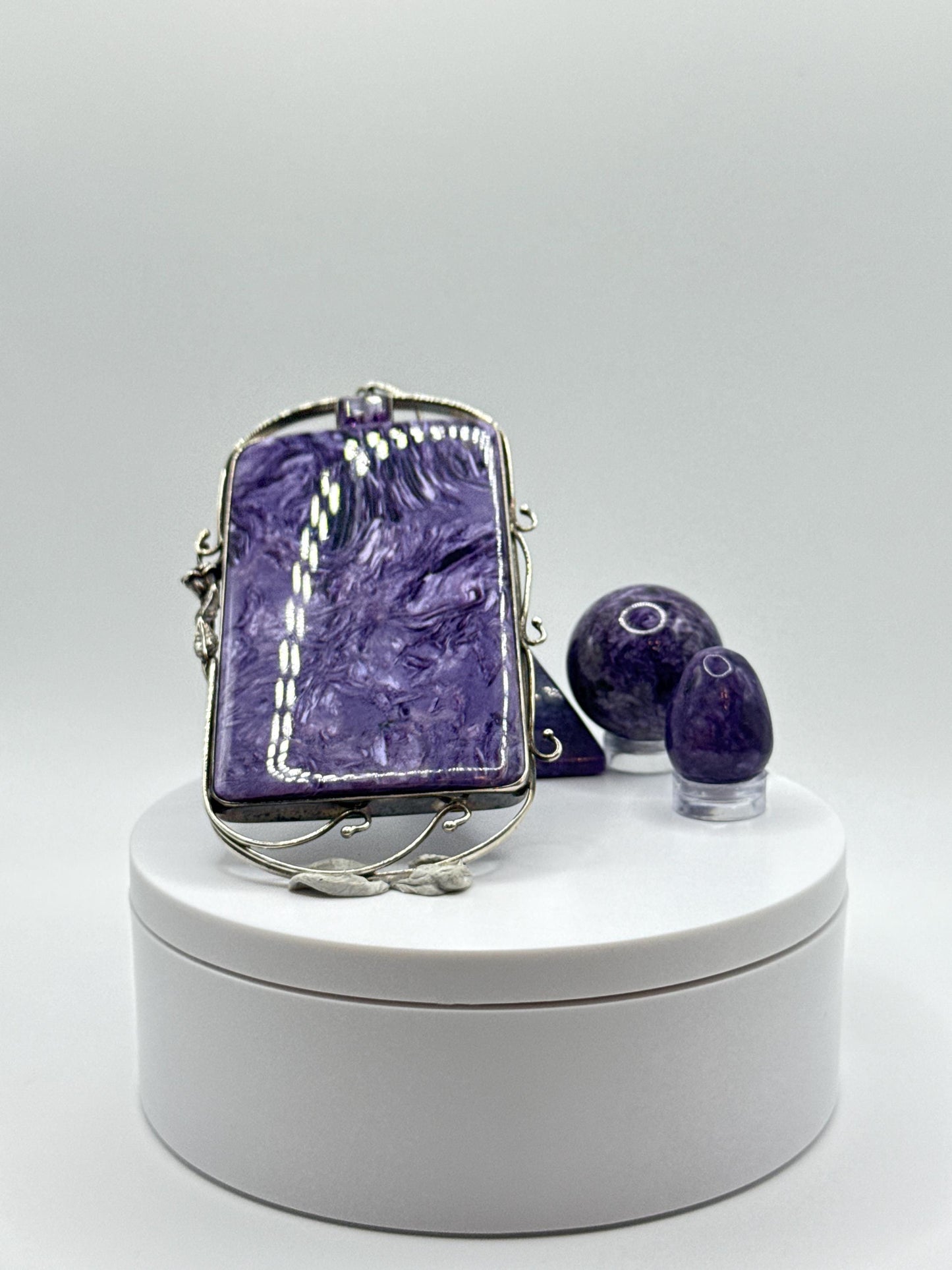 Charoite & Amethyst Sterling Silver Pendant - 78.52 Grams