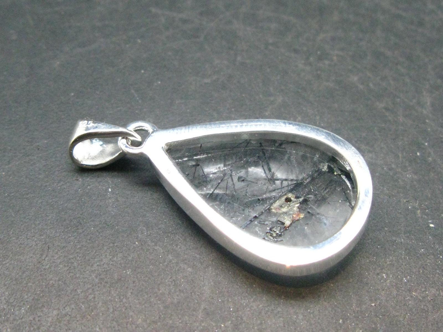 Large Tourmalinated Quartz Crystal Silver Pendant From Brazil - 1.4" - 5.83 Grams