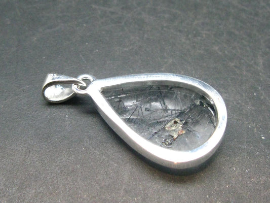 Large Tourmalinated Quartz Crystal Silver Pendant From Brazil - 1.4" - 5.83 Grams
