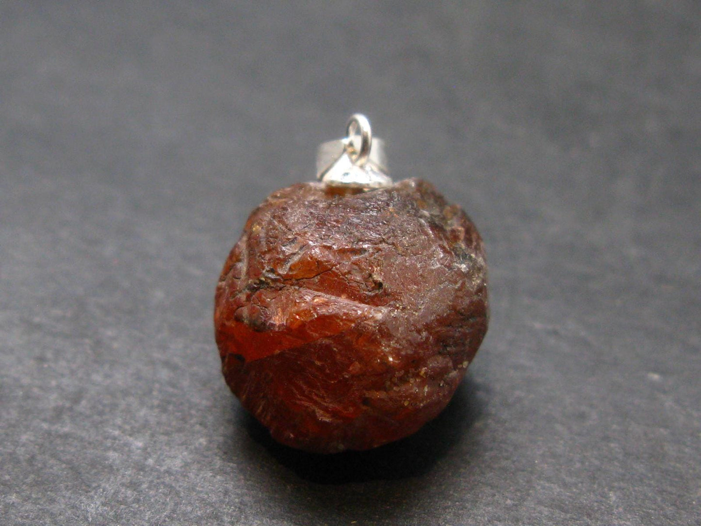 Gem Spessartine Spessartite Orange Garnet Pendant in SS From Tanzania - 0.9" - 6.35 Grams