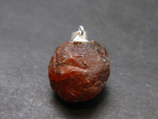 Gem Spessartine Spessartite Orange Garnet Pendant in SS From Tanzania - 0.9" - 6.35 Grams
