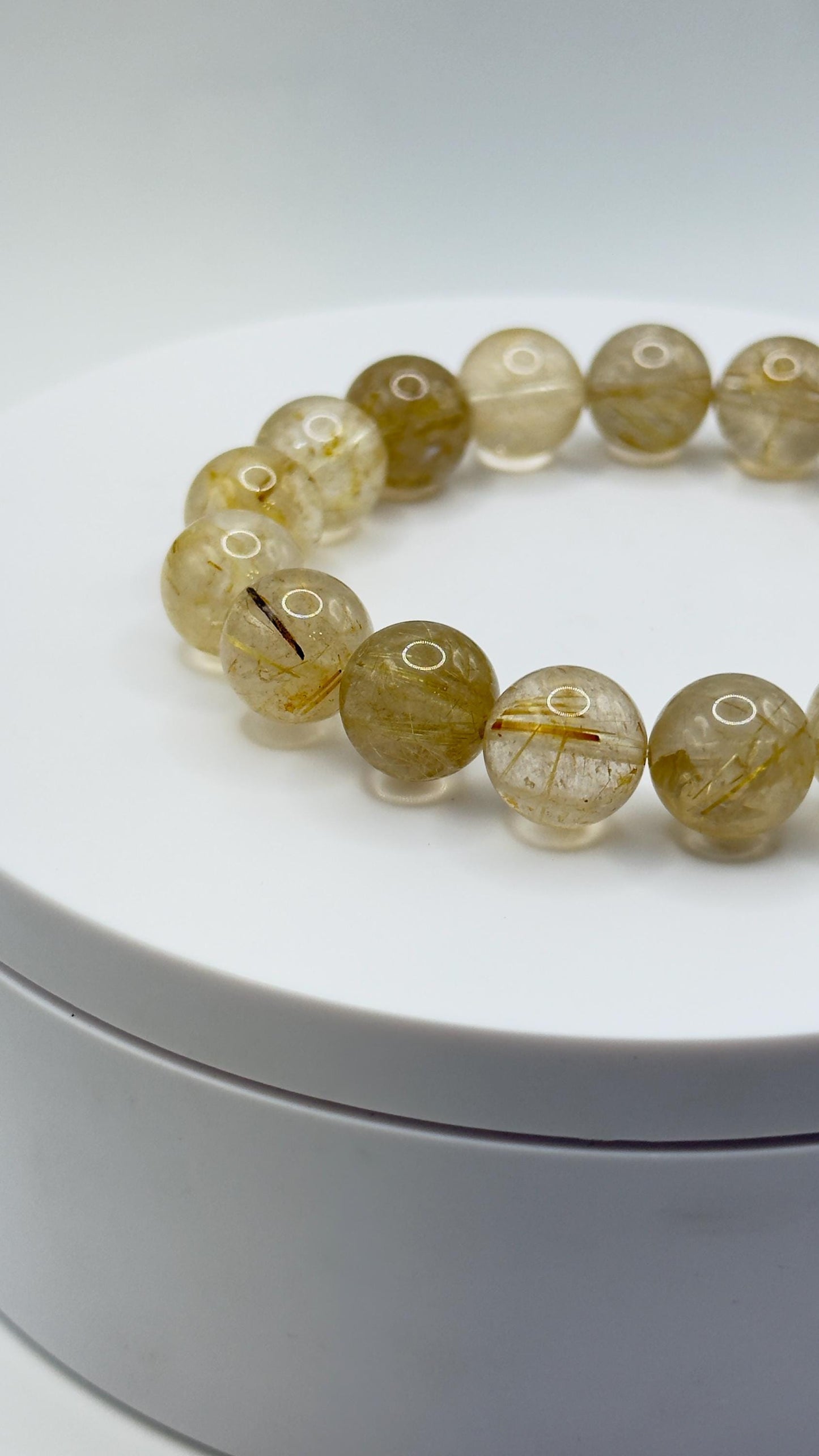 Elegant Rutilated Crystal Bead Bracelet – Natural Gemstone, Stretch Healing Jewelry