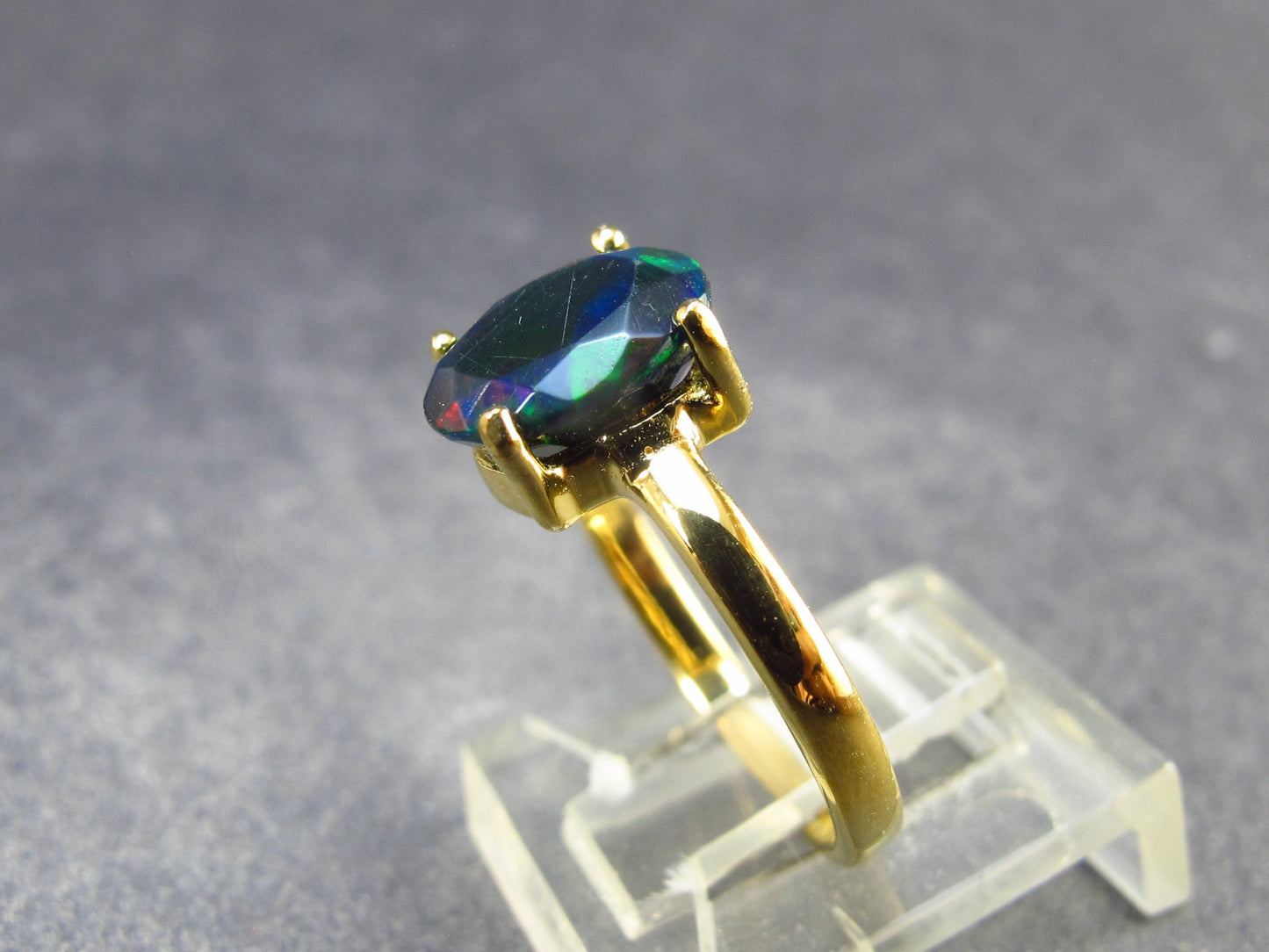 Rare Black Opal Gold Plated Silver Ring from Australia - Size 6 - 1.97 Grams