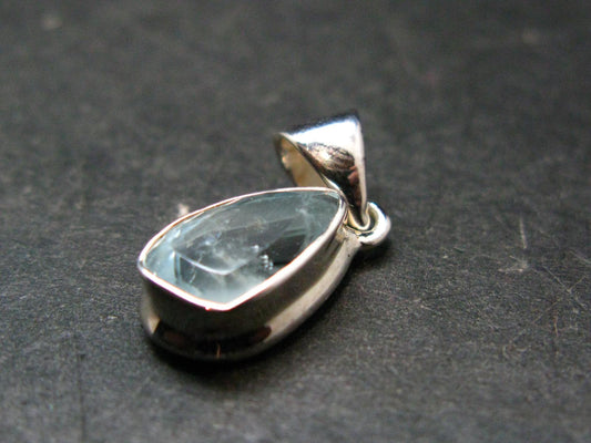 Stunning Genuine Faceted Aquamarine Gem Sterling Silver Pendant From Brazil - 0.9"