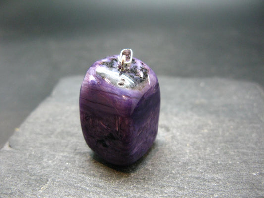 Rare High-Quality Charoite Pendant In SS From Russia - 1.2" - 17.66 Grams