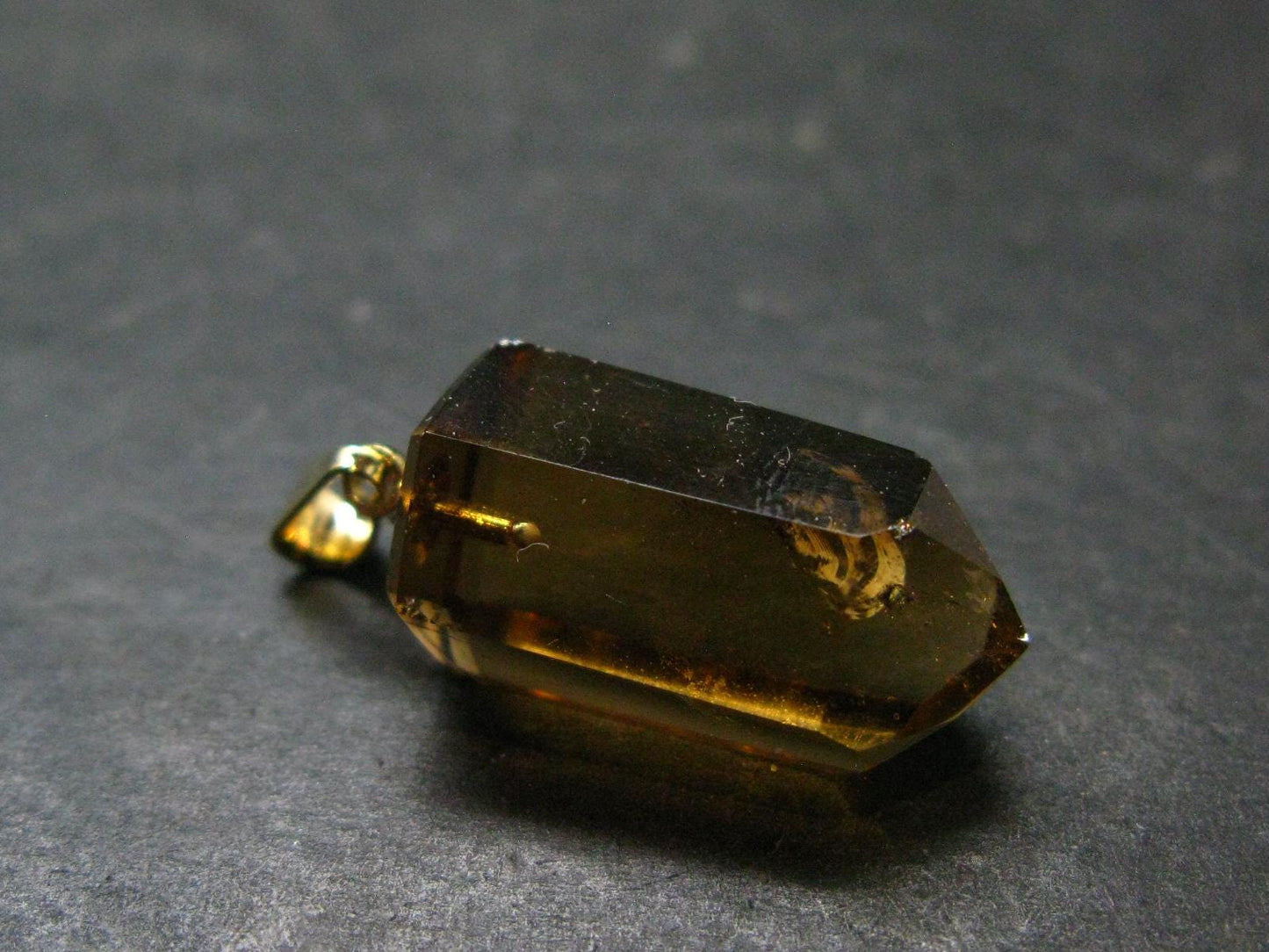Natural Unheated Citrine Sterling Silver Gold Plated Pendant from Zambia - 1.2" - 4.25 Grams
