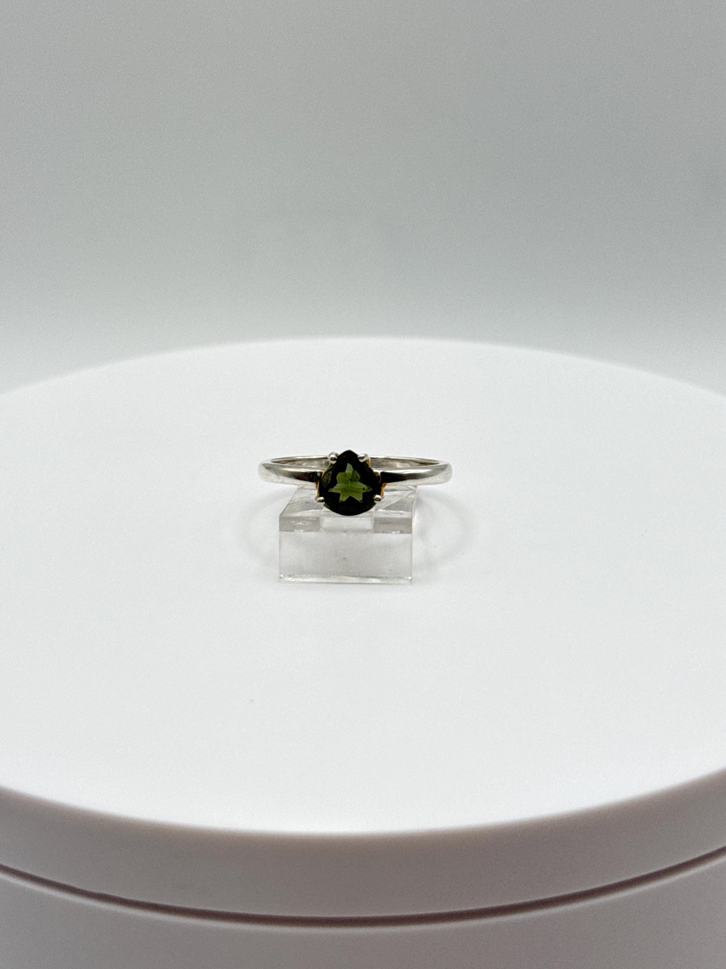 Stunning Sterling Silver Moldavite Ring – Trillion-Cut Gemstone - Size 8.5