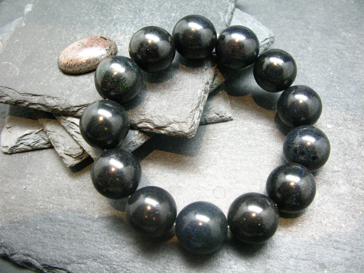 Black Opal Genuine Bracelet ~ 7 Inches ~ 17mm Round Beads