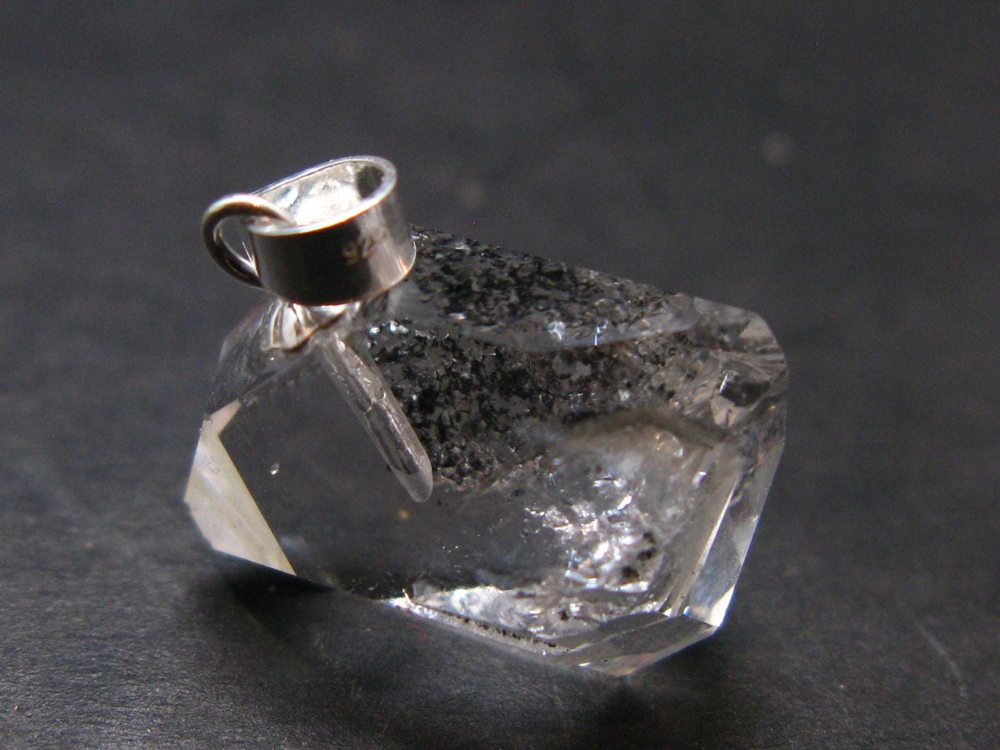Fine Natural Herkimer Diamond Silver Pendant From New York 0.8" - 2.39 Grams