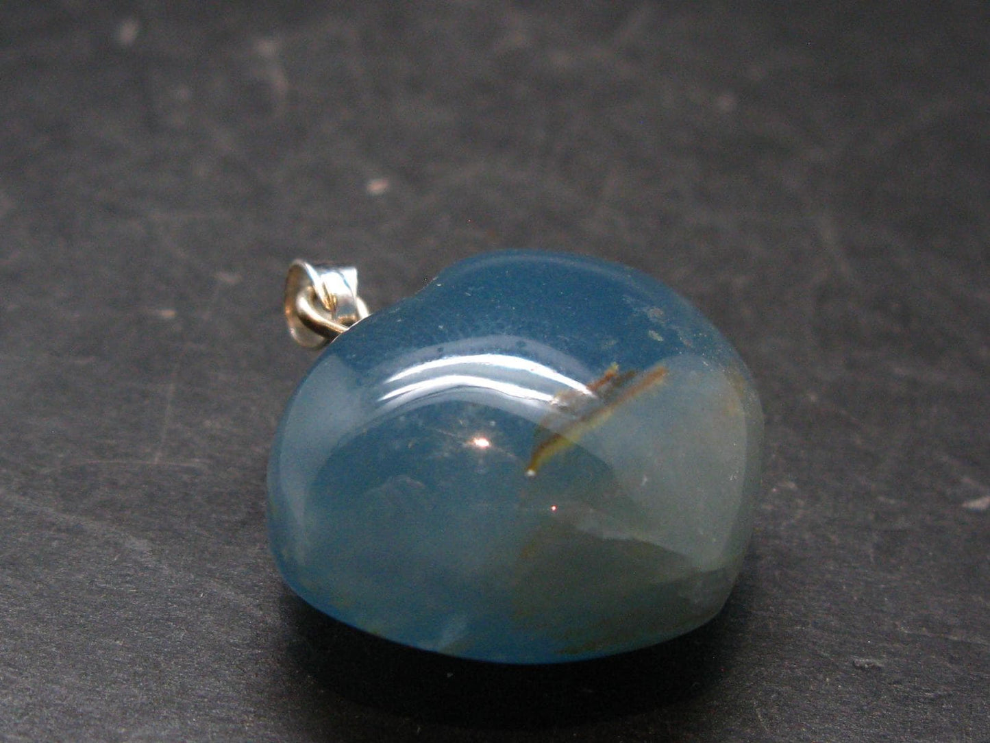 Lemurian Aquatine Blue Calcite Silver Heart Pendant from Argentina - 1.2" - 13.35 Grams