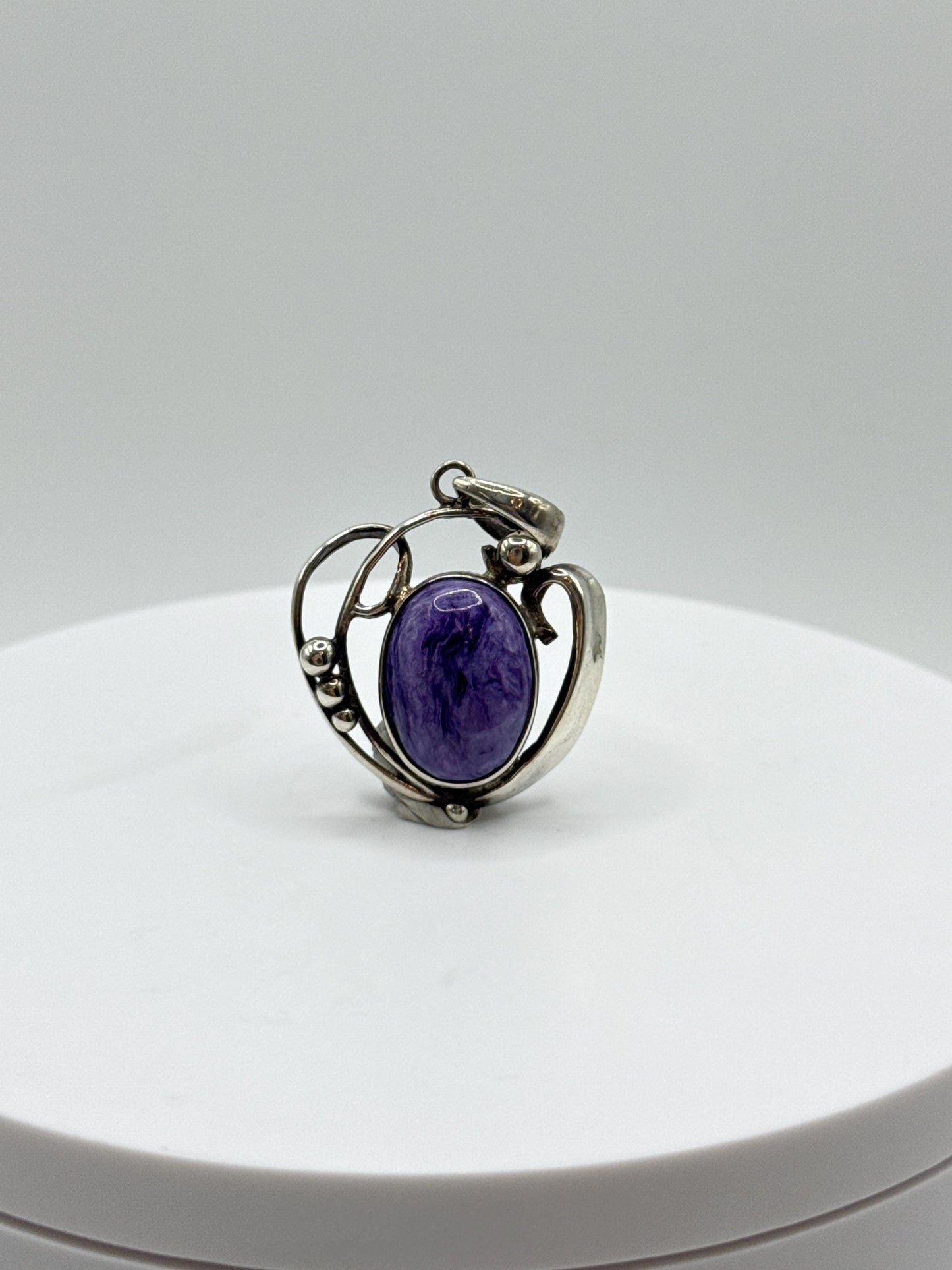 Charoite Sterling Silver Pendant – Oval Cabochon - 8.64 Grams
