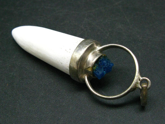 Cavansite and Scolecite Pendant From India - 2.5"