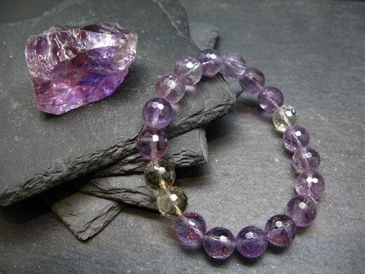 Ametrine Genuine Bracelet ~ 7 Inches ~ 10mm Facetted Beads