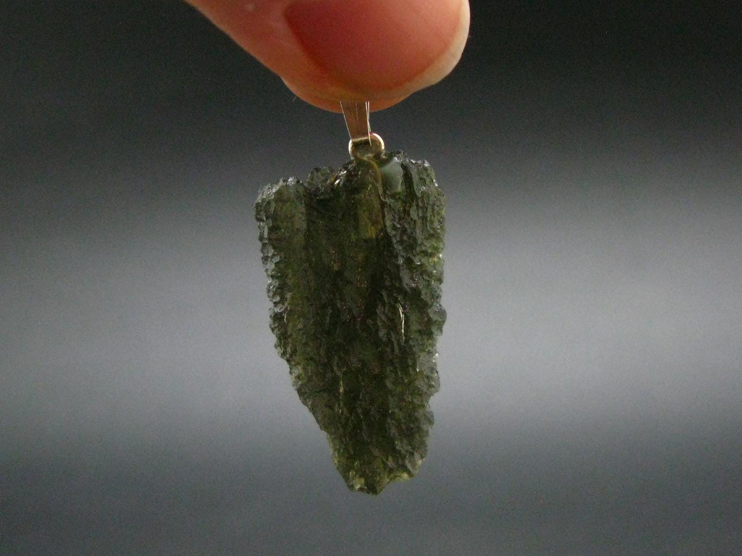 Moldavite Tektite Silver Pendant from Czech Republic - 1.4" - 3.3 Grams