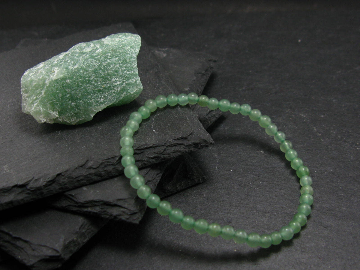 Green Aventurine Genuine Bracelet ~ 7 Inches ~ 4mm Round Beads