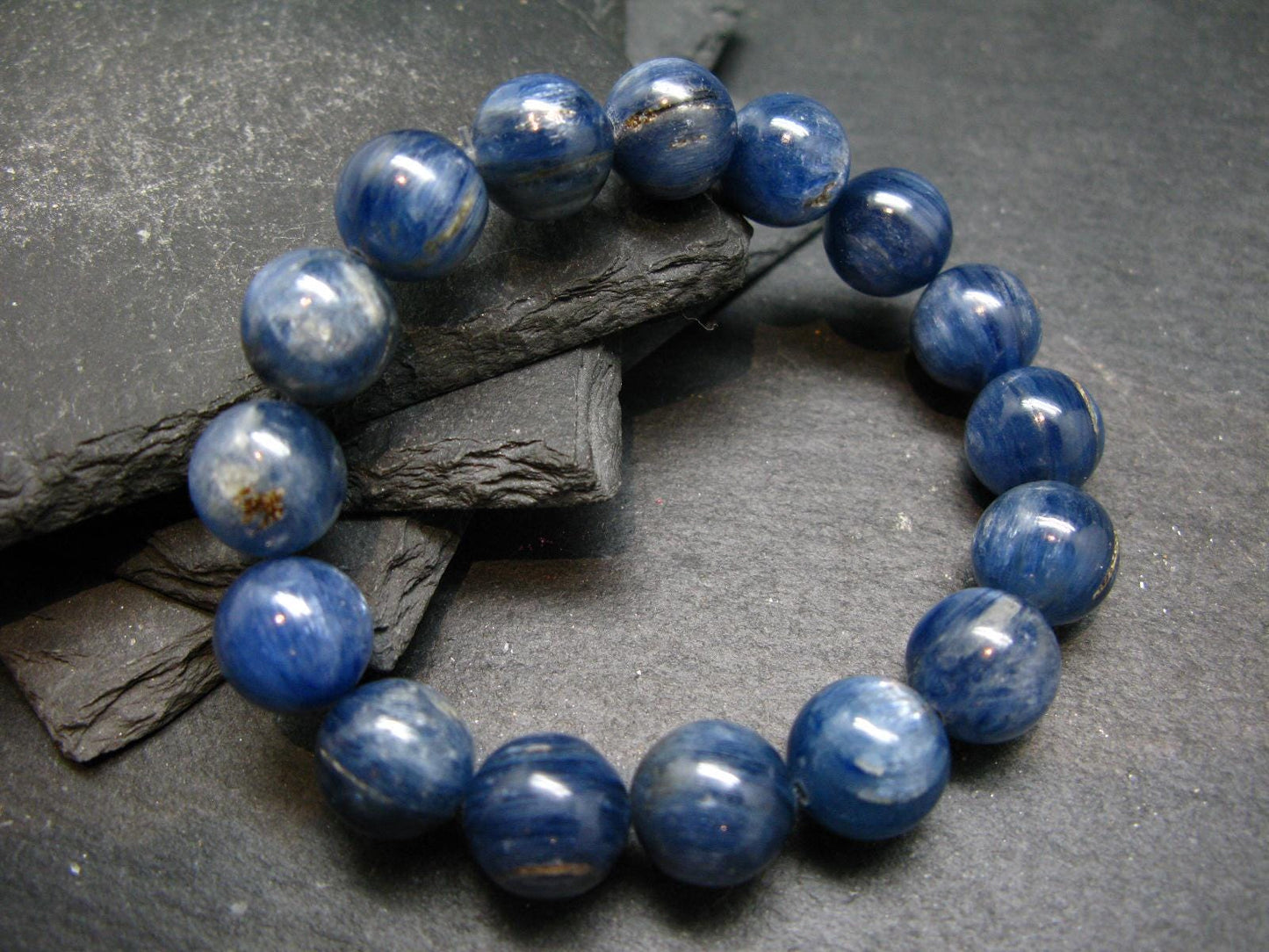 Blue Kyanite Genuine Bracelet ~ 7 Inches ~ 12mm Round Beads