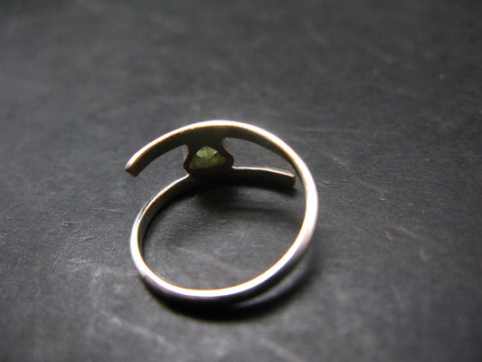 Cute Gem Moldavite Sterling Silver Ring From Czech Republic - Size 6 - 1.6 Grams