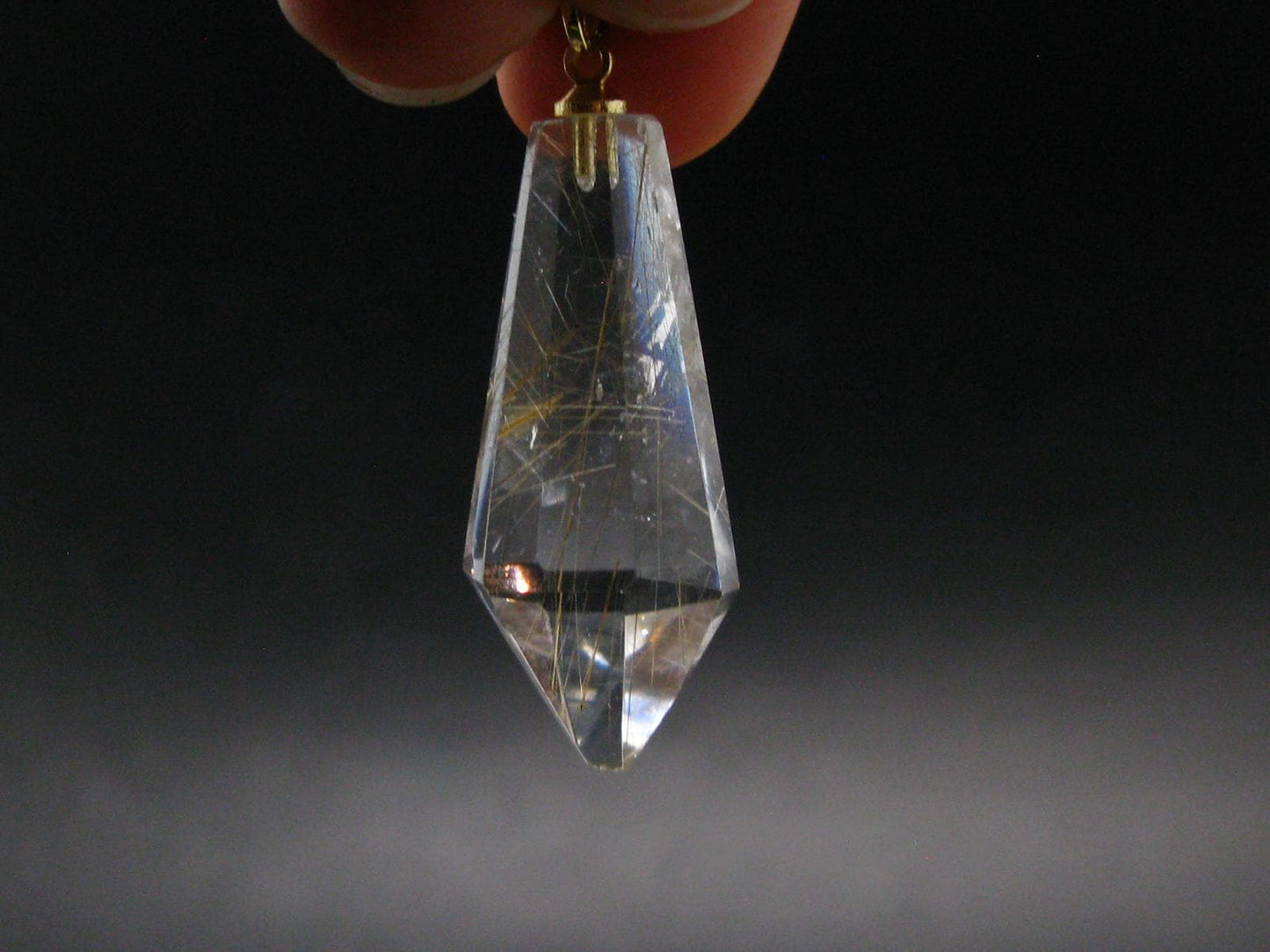Rutilated Quartz Gold Plated Silver Pendant From Brazil - 1.7" - 6.74 Grams