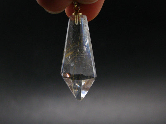Rutilated Quartz Gold Plated Silver Pendant From Brazil - 1.7" - 6.74 Grams