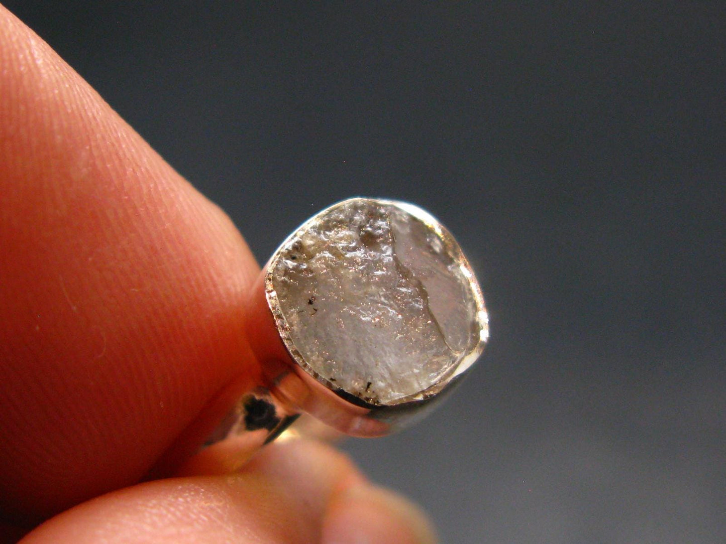 Gray Herderite Silver Ring from Africa - Size 8 - 2.0 Grams