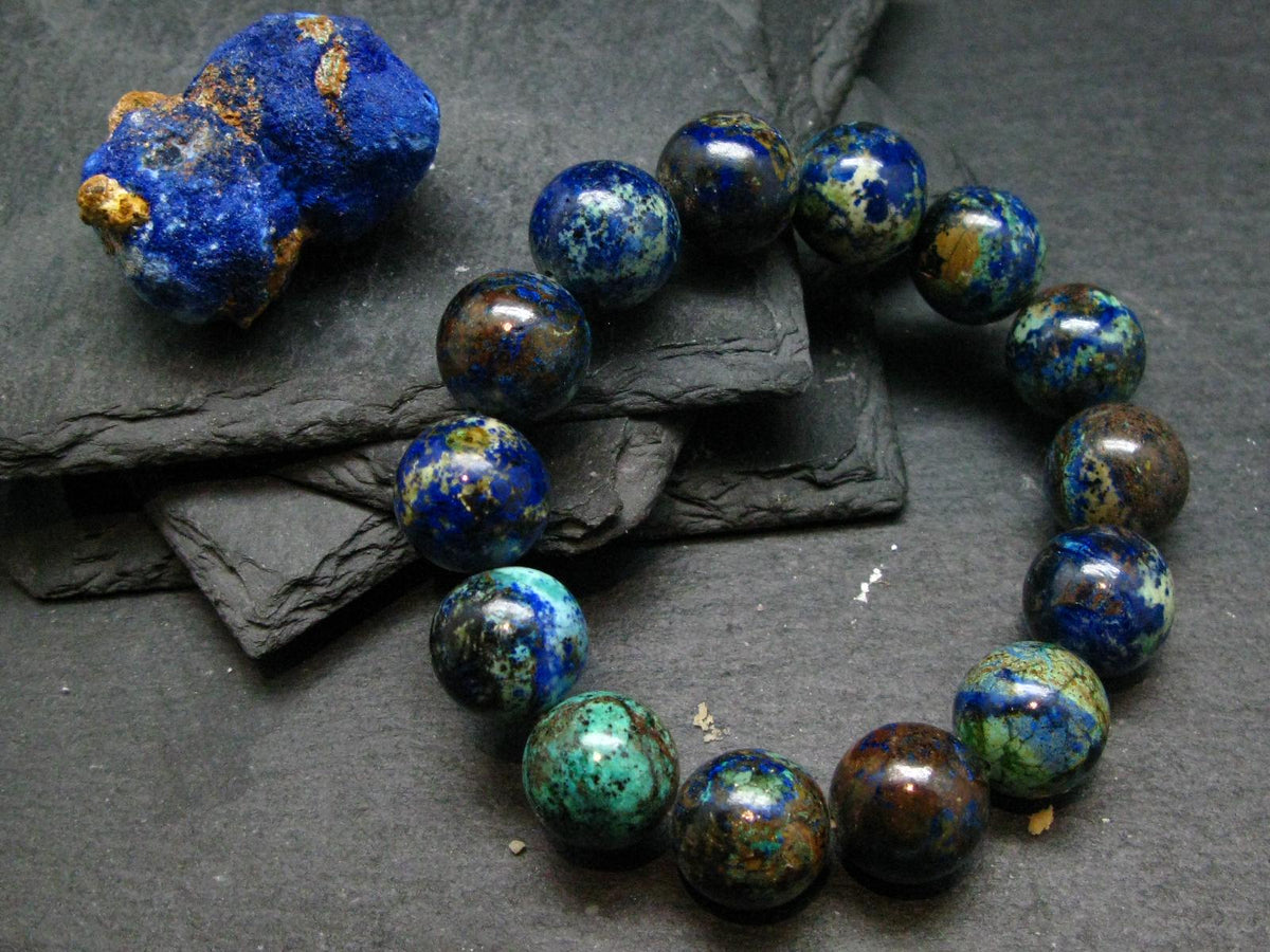 Azurite Genuine Bracelet ~ 7 Inches ~ 14mm Round Beads