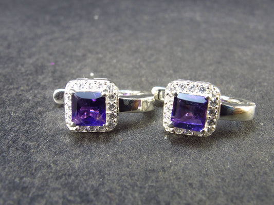 Orchid St. Valentine Gem!! Faceted Natural Amethyst 925 Silver Earrings with CZ Accents from Brazil - 3.45 Grams