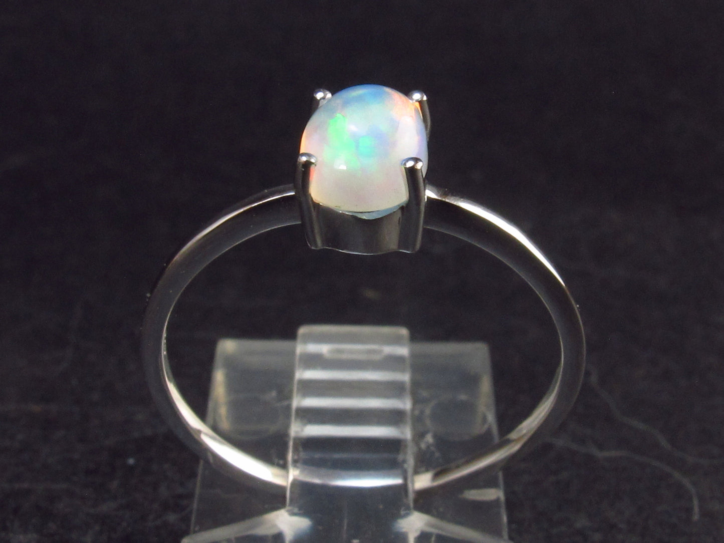 Natural Cabochon Opal 925 Sterling Silver Ring from Ethiopia - 1.20 Grams - Size 8