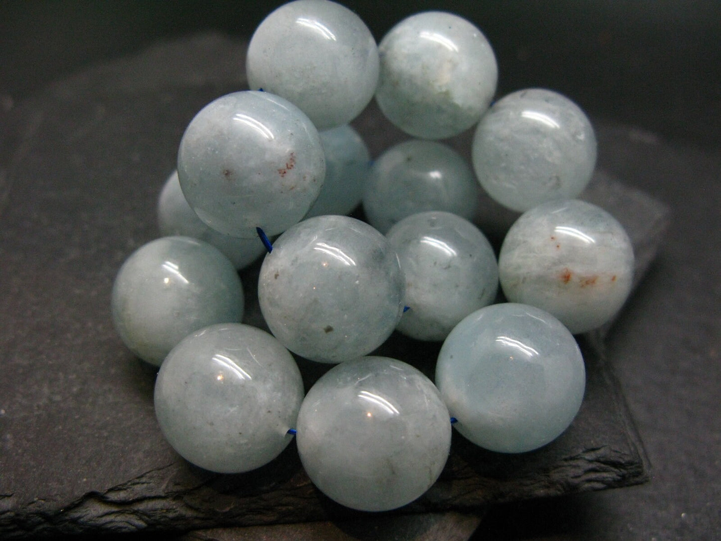Aquamarine Genuine Bracelet ~ 8 Inches ~ 17mm Round Beads