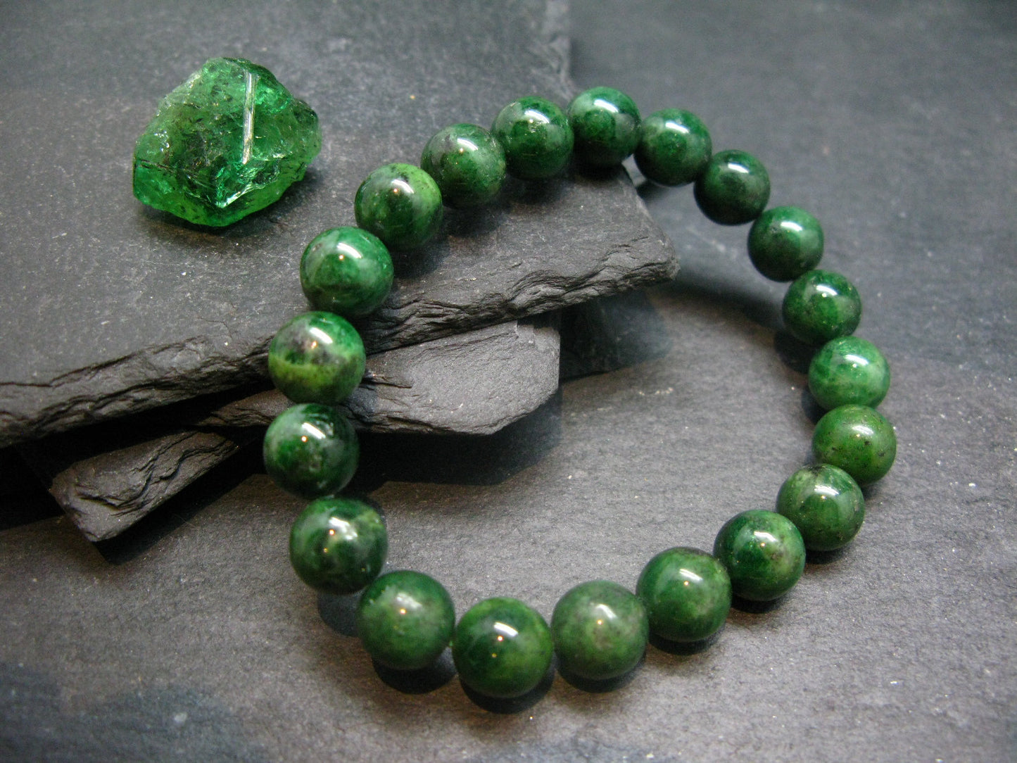 Green Garnet Tsavorite Genuine Bracelet ~ 7 Inches ~ 9.5mm Round Beads