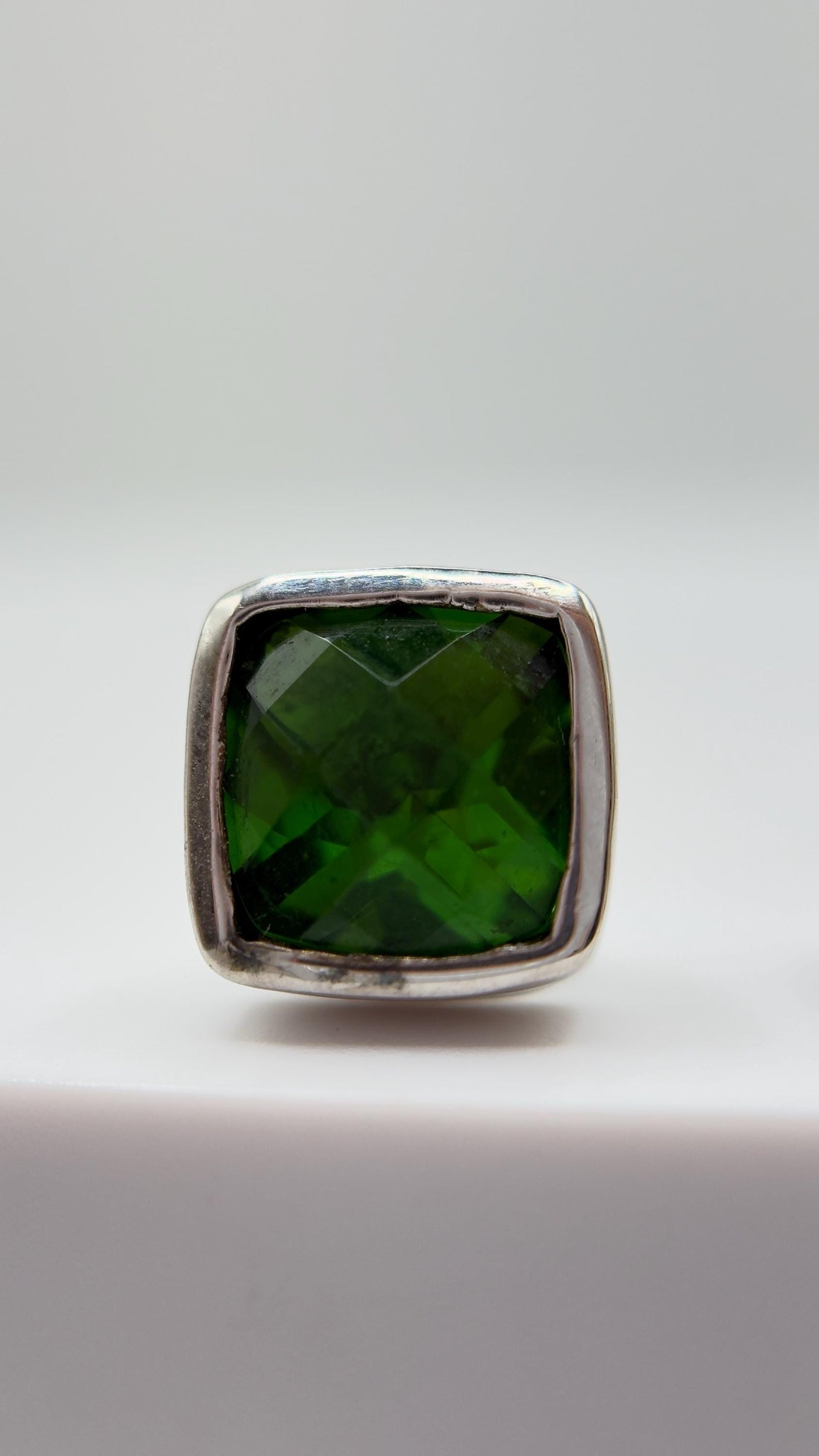Green Helenite Stud Earrings – Square Cushion Cut Sterling Silver Studs