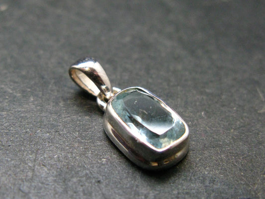 Stunning Genuine Faceted Aquamarine Gem Sterling Silver Pendant From Brazil - 0.7"