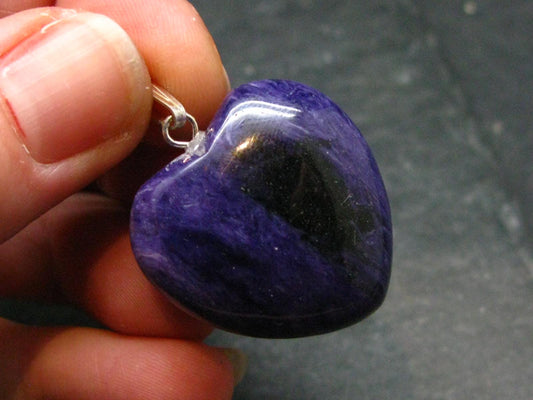 Rare High-Quality Charoite Heart Pendant In SS From Russia - 1.3" - 13.07 Grams