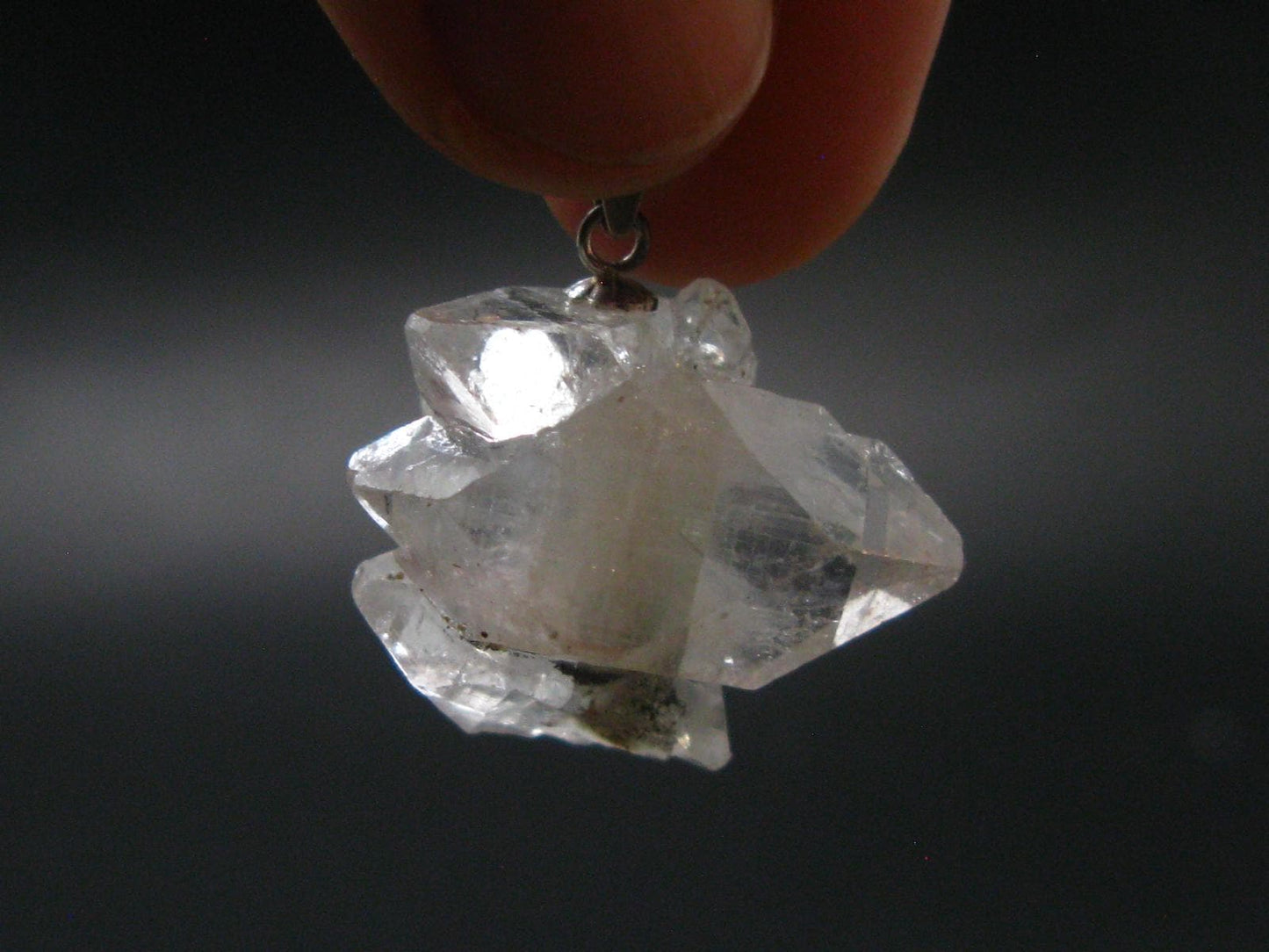 Clear Apophylite Apophyllite Crystal Silver Pendant From India - 1.0" - 6.20 Grams