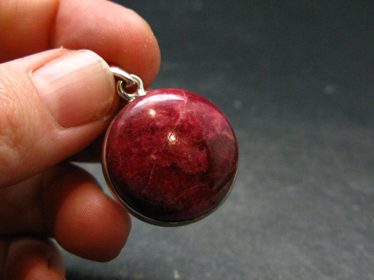 Thulite Silver Plated Pendant From Norway - 1.2" - 7.0 Grams