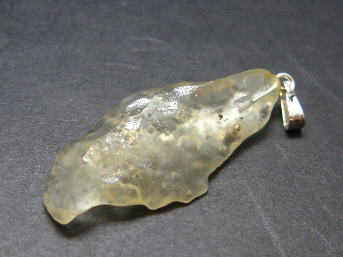 Gem Libyan Desert Glass Tektite Pendant Sterling Silver from Libya - 1.8" - 4.34 Grams
