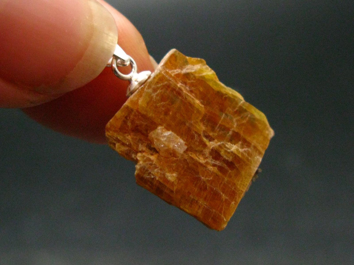 Orange Kyanite Crystal Silver Pendant From Tanzania - 0.9" - 2.15 Grams