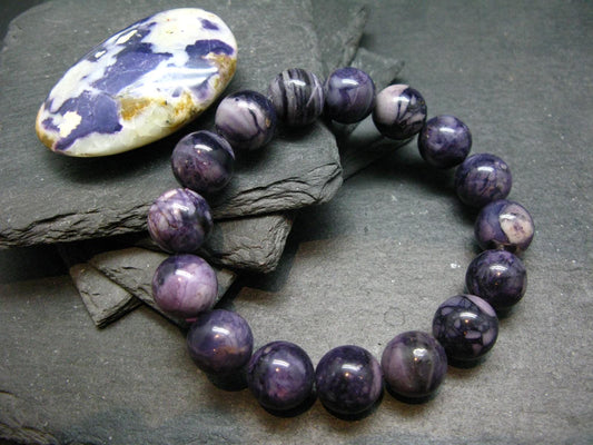 Tiffany Stone Violet Opal Genuine Bracelet ~ 7.5 Inches ~ 14mm Round Beads