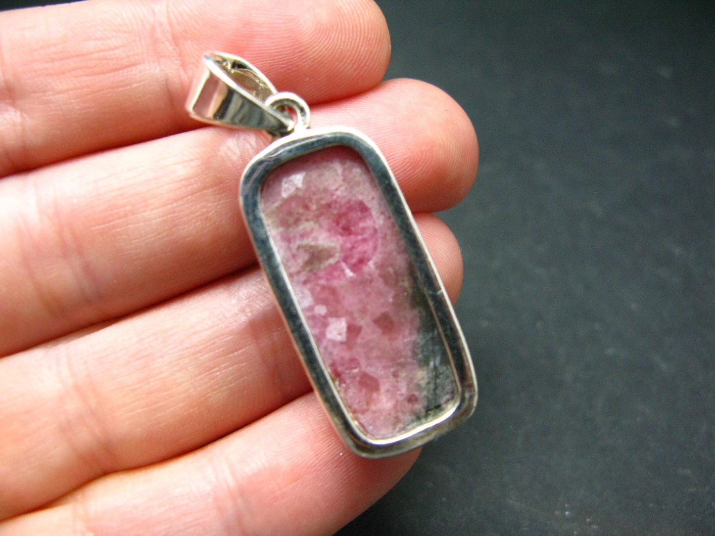 Vivid Juice Carmine Red Gem Rhodonite Silver Pendant From Brazil - 1.6" - 8.55 Grams