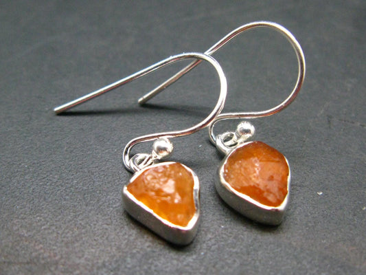 Spessartine Garnet Silver Earrings From Tanzania - 1.0" - 2.01 Grams