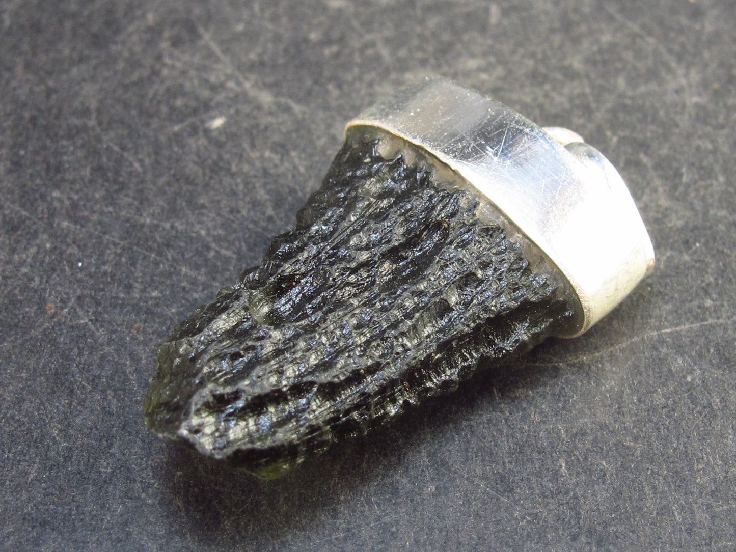 Raw Moldavite Tektite Silver Pendant from Czech Republic - 1.5" - 5.8 Grams